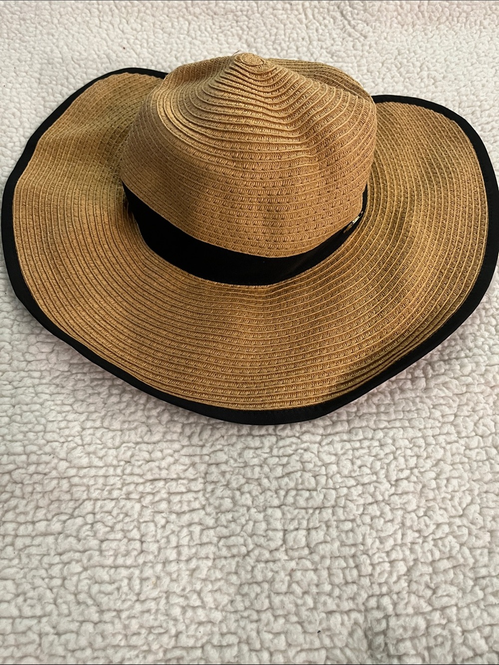 Vince Camuto Tan Straw Sun Hat with Black Trim